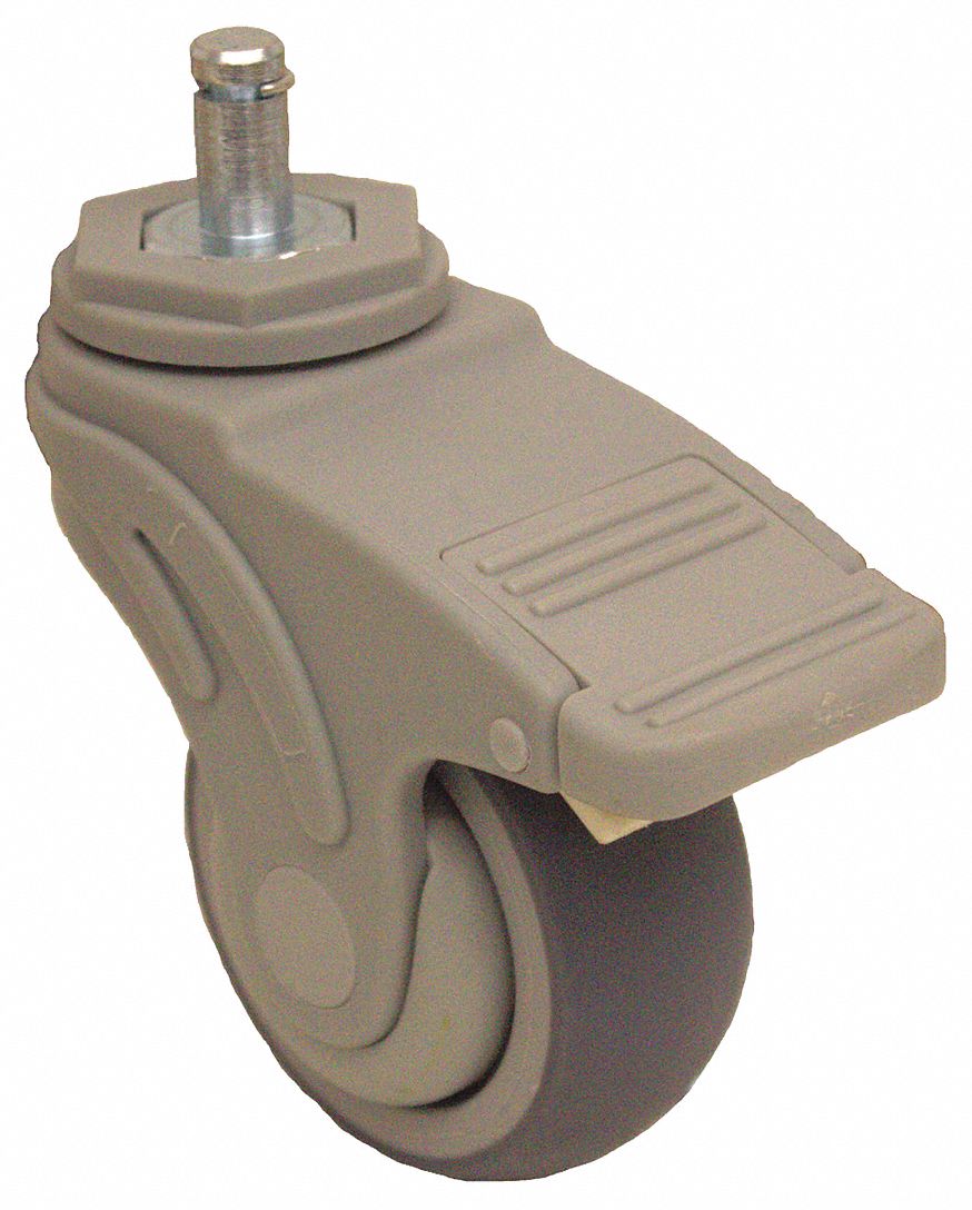 Stem Caster: Swivel, Total Lock, 5 in Wheel Dia., 1 1/4 in Wheel Wd, Rubber, Plastic