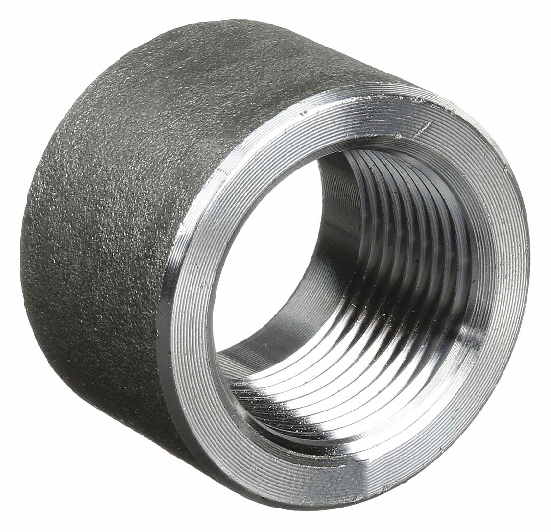 HALF COUPLING: FORGED STEEL, ½ IN X ½ IN FITTING PIPE SIZE, FEMALE NPT, CLASS 3000