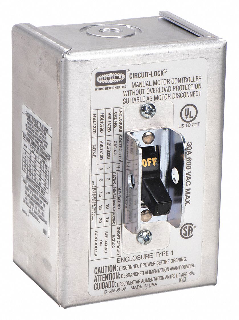 Manual Motor Switch: 3 Poles, 30 A, 1 NEMA Rating