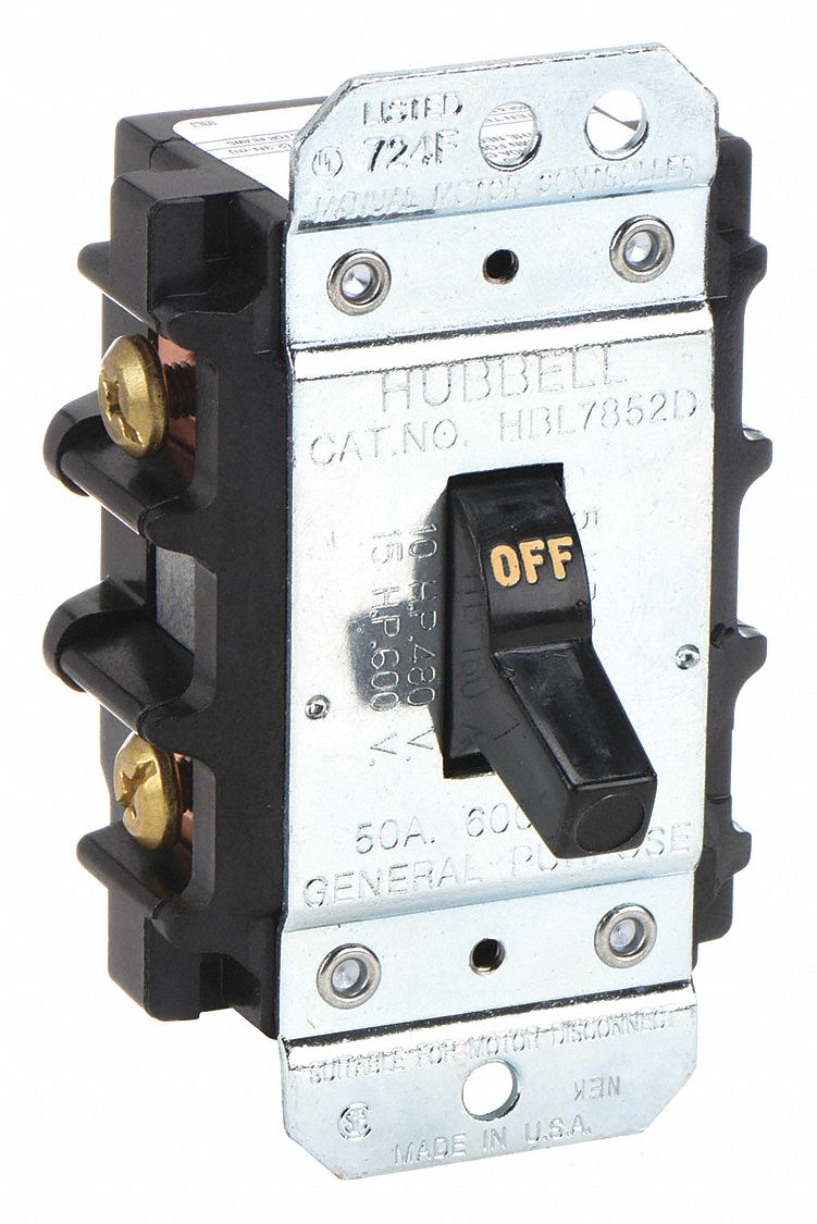 MANUAL MOTOR SWITCH, 2 POLES, 50 A, NO ENCLOSURE