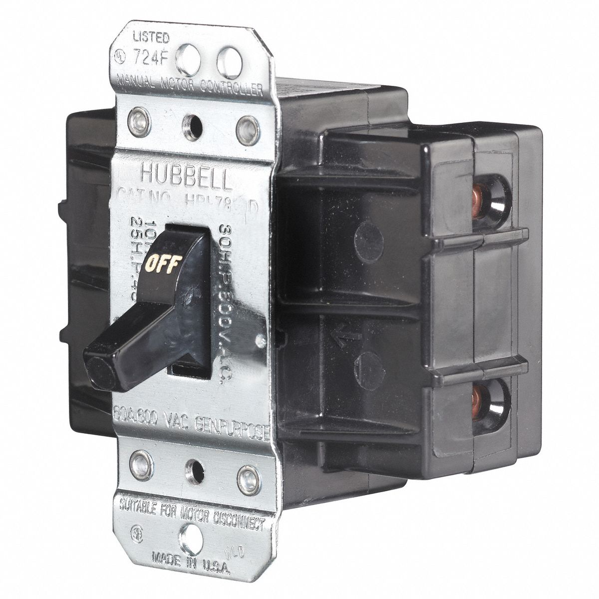 MANUAL MOTOR SWITCH, 2 POLES, 60 A, NO ENCLOSURE