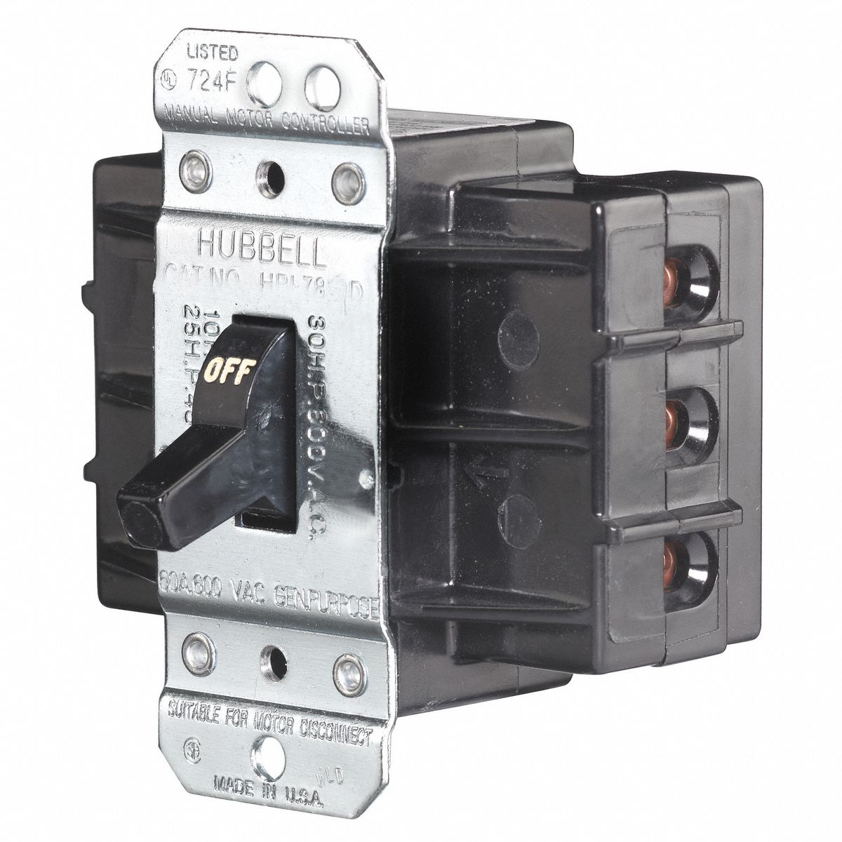 Manual Motor Switch: 3 Poles, 60 A, No Enclosure