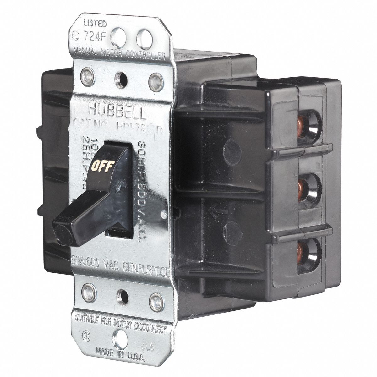 MANUAL MOTOR SWITCH, 3 POLES, 60 A, NO ENCLOSURE