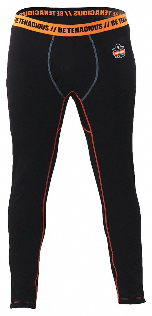 LONG JOHNS, LONG UNDERWEAR BASE LAYER, L, 6 OZ POLYESTER, TAGLESS, 37 IN, BLACK