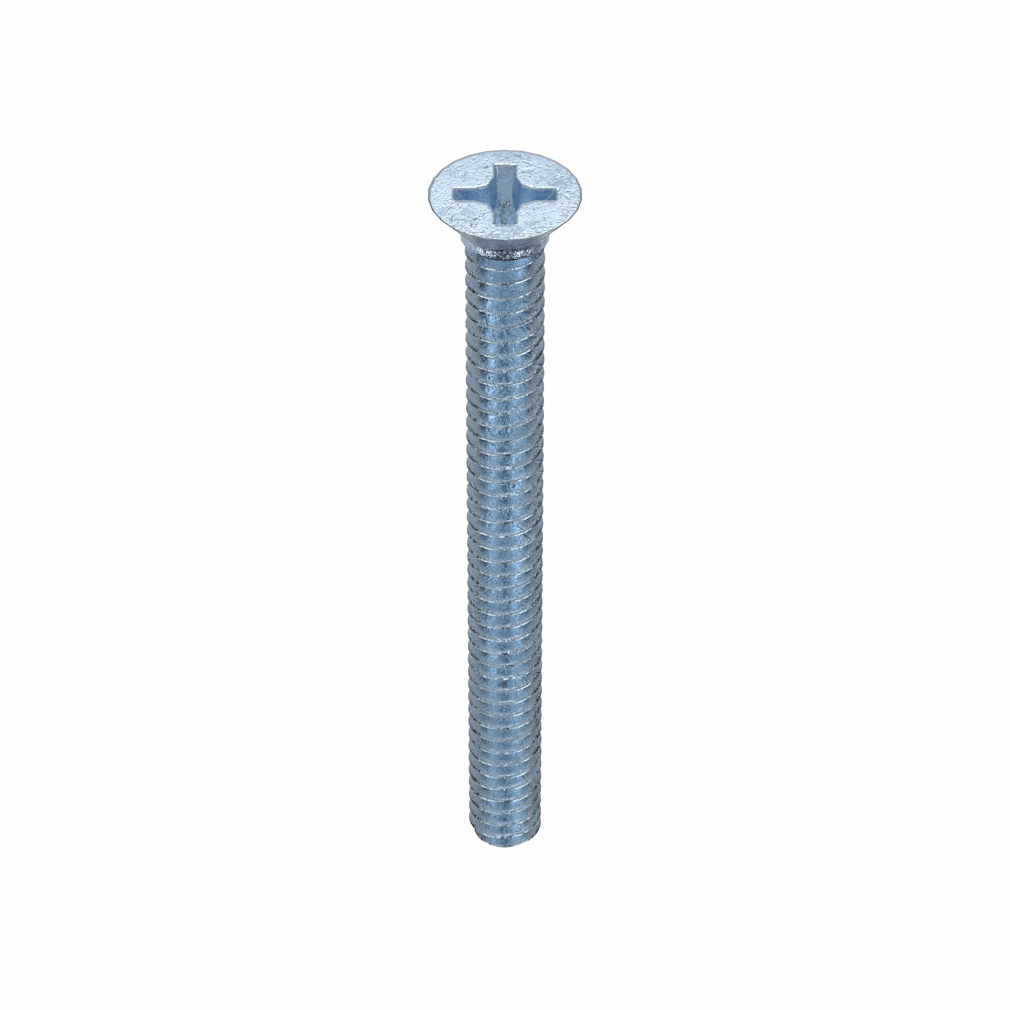 Machine Screw: #6-32 Thread Size, 1 1/2 in Lg, Steel, Zinc-Plated, Flat, Phillips, 100 PK