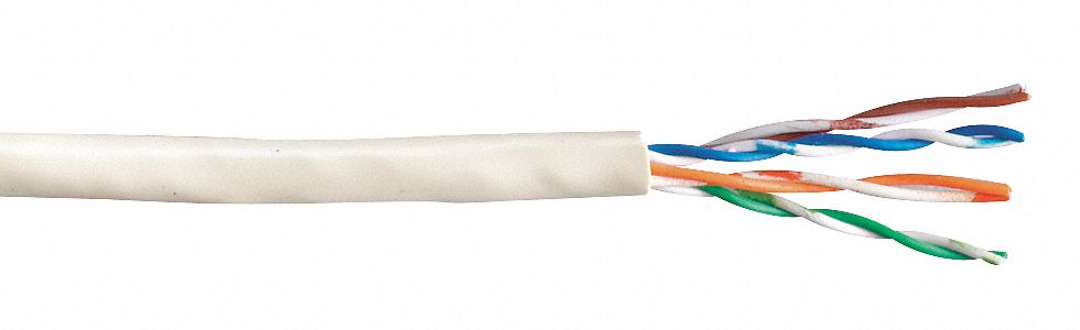 Category Cable: 1, 000 ft Cable Lg, 23 AWG, Riser, White, PVC, Std, 7133801, 6, Unshielded