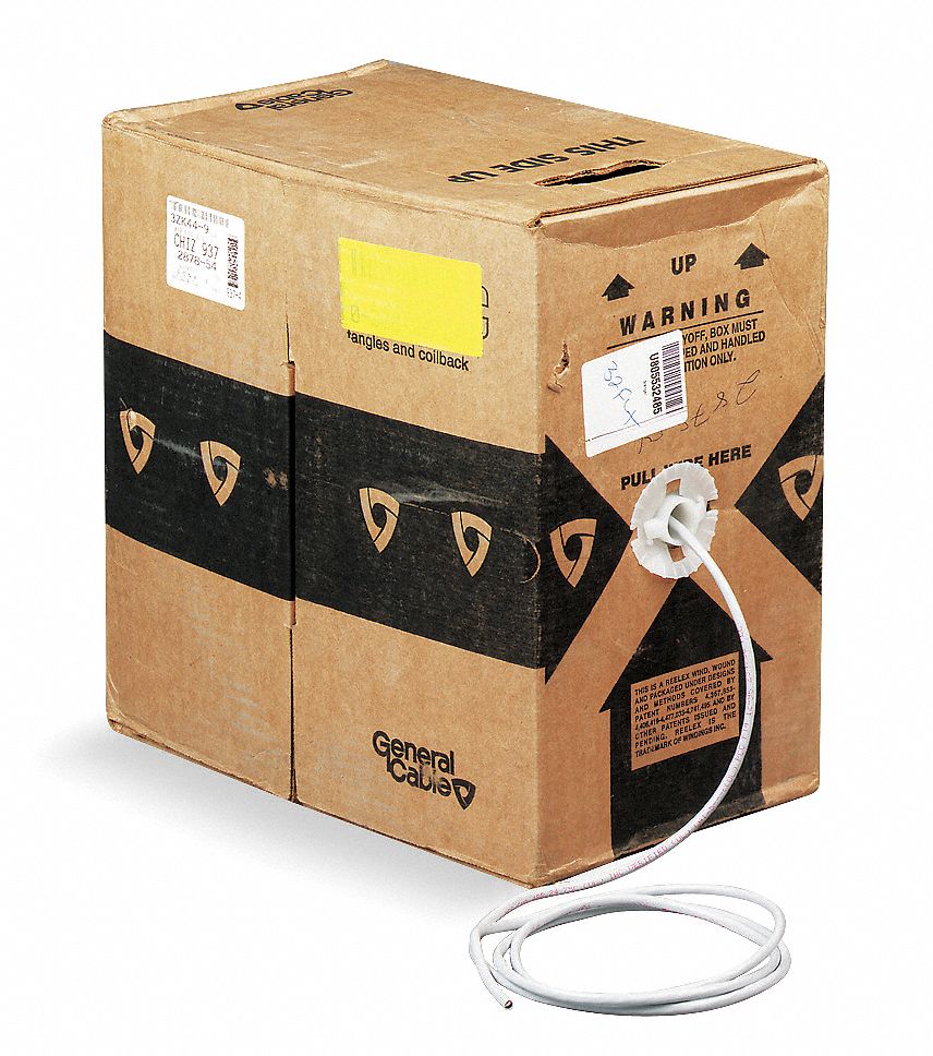 Category Cable: 1, 000 ft Cable Lg, 23 AWG, Plenum, White, PVC, Std, 7131141, 6, Unshielded
