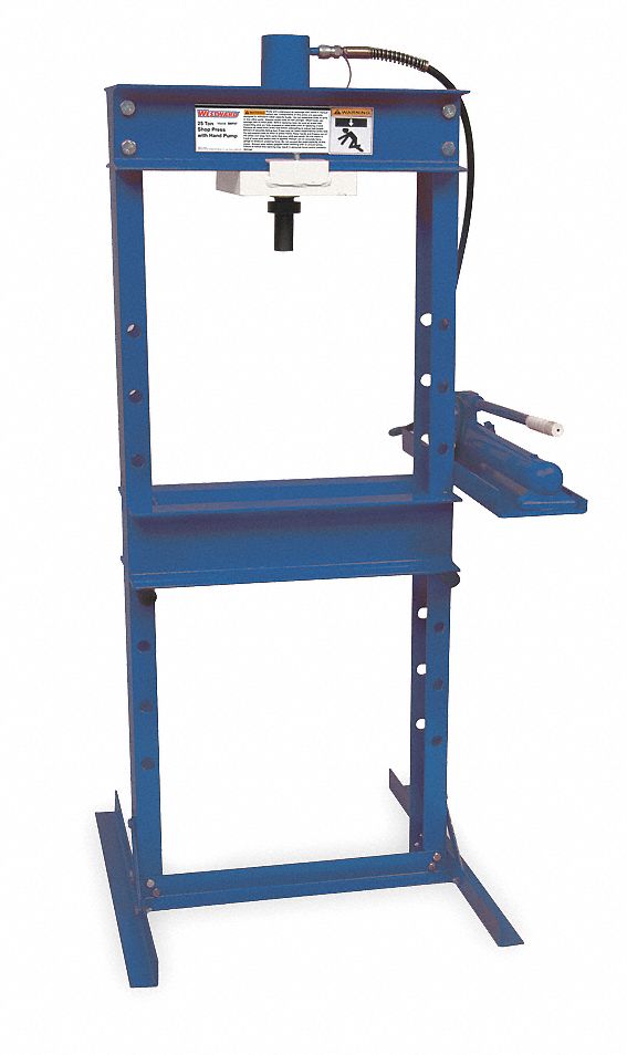 HYDRAULIC PRESS, HAND PUMP, BLUE, 25 TON FRAME CAPACITY, DISCONNECT CYLINDER, STEEL