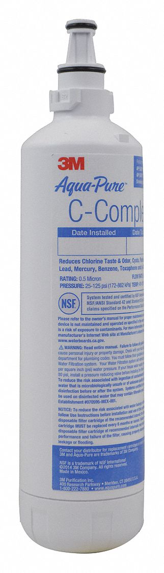 Quick-Connect Water Filter: 0.5 micron Micron Rating, 750 gal Service Life - Gallons