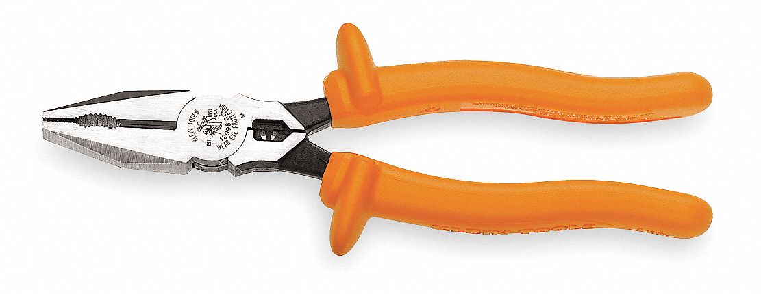 LINEMANS PLIER, INSULATED, FLAT, 8¾ IN OVERALL L, 1¾ IN JAW L, 1 IN JAW W, ½ IN JAW THICK