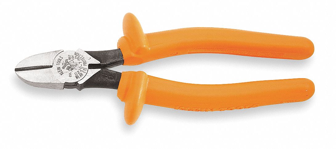 DIAGONAL CUTTING PLIER, INSULATED, STANDARD, OVAL, 1 IN JAW L, 1 IN JAW W, 7¾ IN OVERALL L