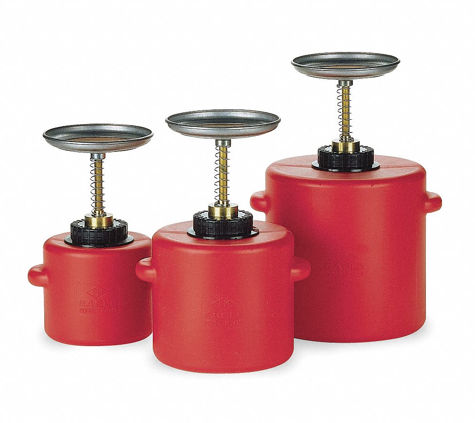 PLUNGER CAN, ¼ GAL, RED, POLYETHYLENE, BRASS, 9¾ IN HEIGHT, 5¼ IN OUTSIDE DIAMETER