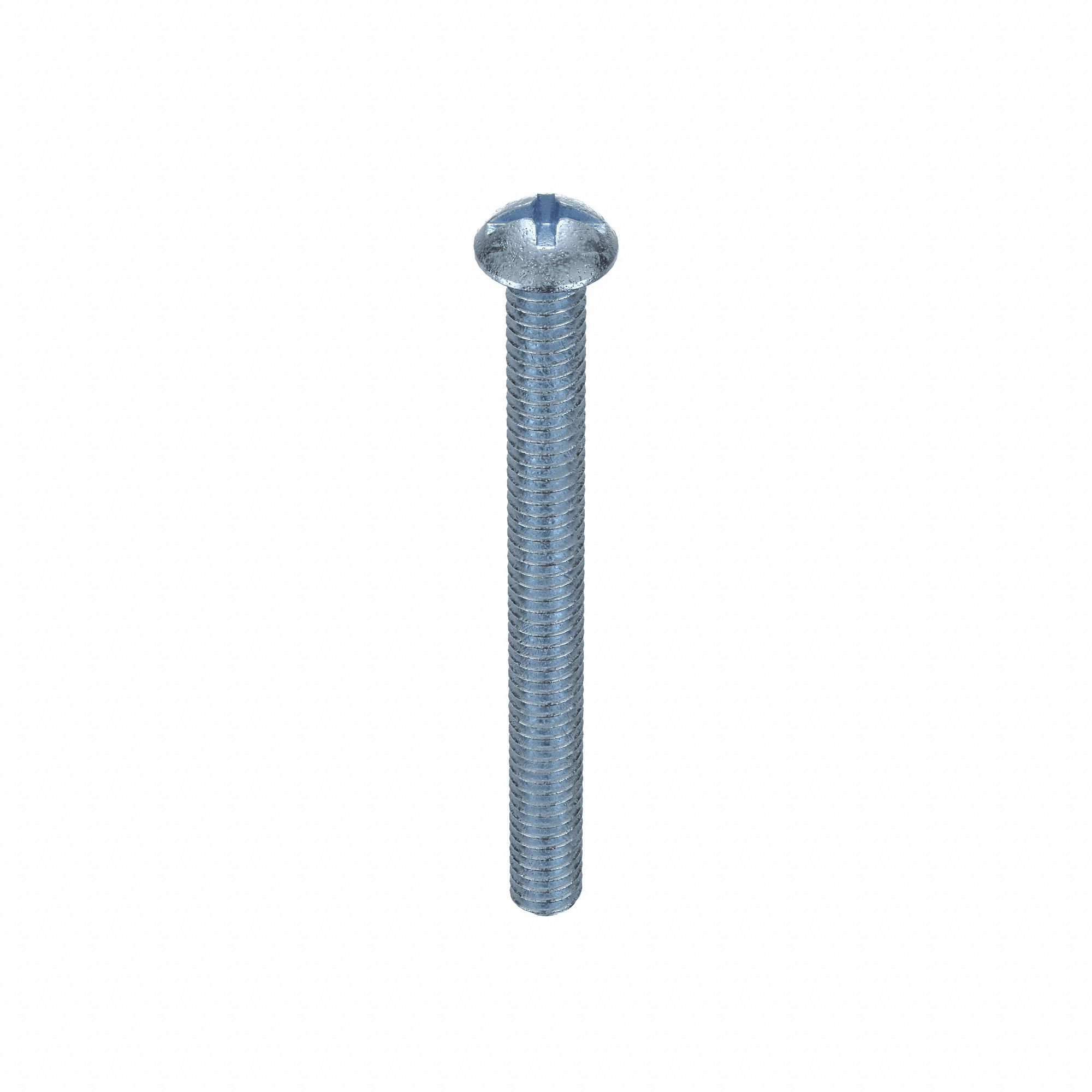 Machine Screw: 1/4"-20 Thread Size, 2 3/4 in Lg, Steel, Zinc-Plated, Round, Machine Screw, 100 PK
