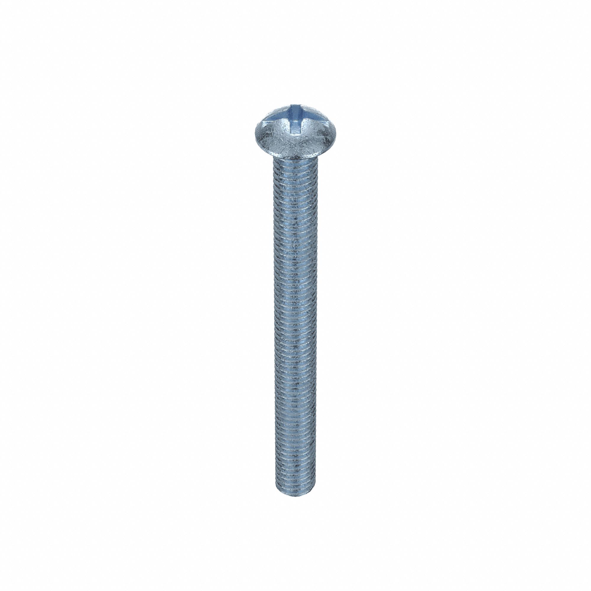 Machine Screw: 3/8"-16 Thread Size, 4 in Lg, Steel, Zinc-Plated, Round, Machine Screw, 50 PK