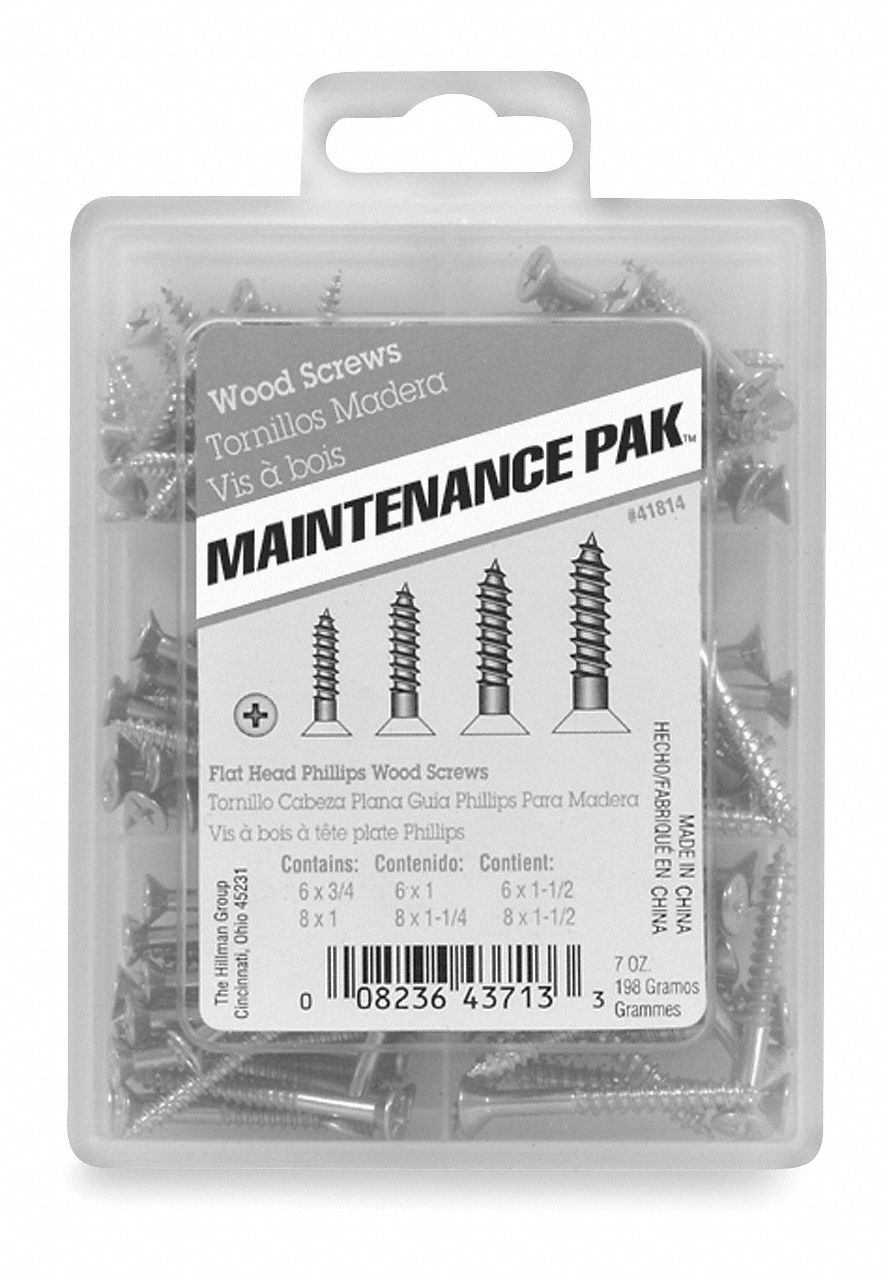 GRAINGER APPROVED Wood Screw Kit, 122 PC 1NA961NA96 Grainger