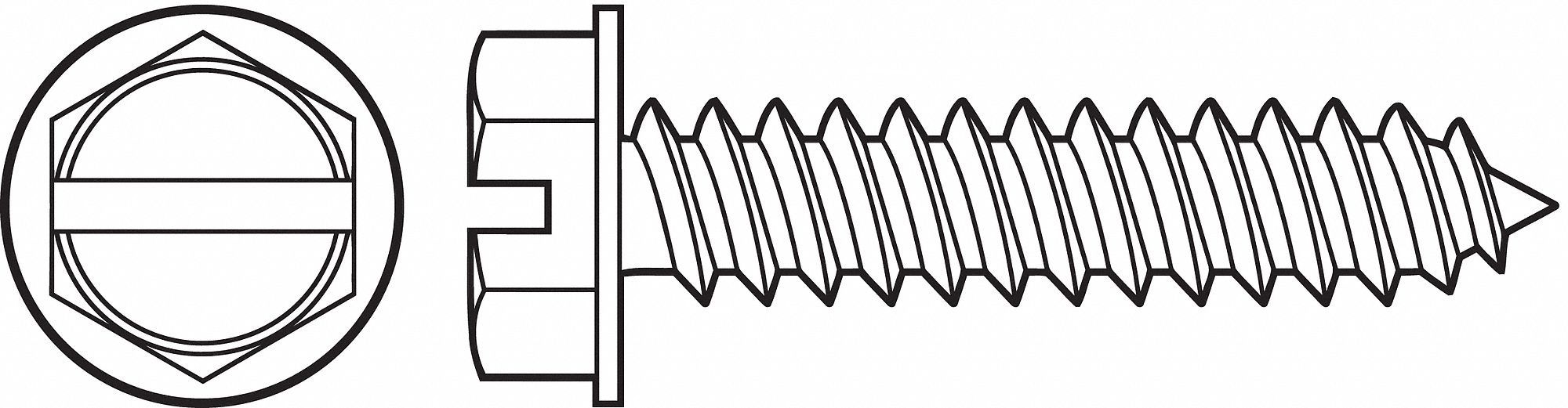 Sheet Metal Screw: #14 Size, 3/4 in Lg, Steel, Zinc-Plated, Slotted, Hex Washer, 385 PK
