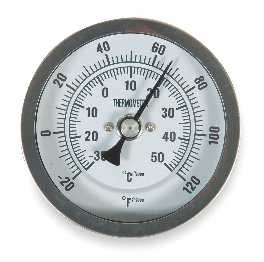 Grainger Approved Dial Thermometer To 1 F 30 To 50 C Stem Length 4 In 3 In 1 2 In Npt Back 1nfy8 1nfy8 Grainger