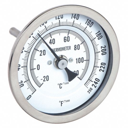 2 Dial Thermometer, 0 – 250º Scale, 6 Stem, 1/4 NPT
