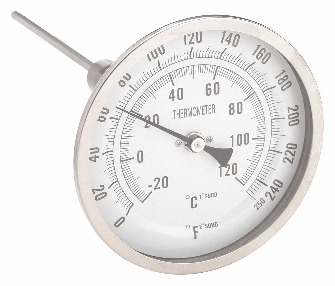 Adj Angle 0° to 250°F/ 20° to 120°C Dial Thermometer 1NGC1 1NGC1