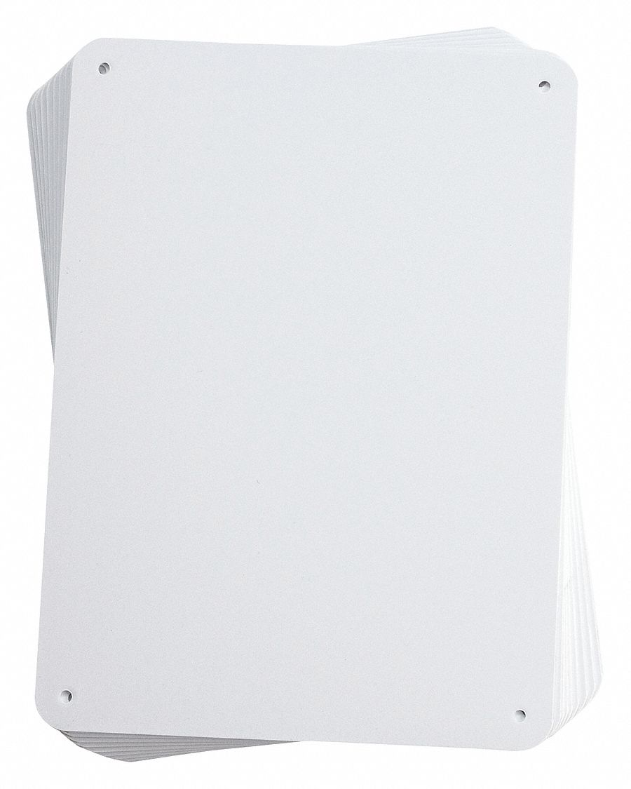 BLANK SIGN, NO LEGEND, NO HEADER, RECTANGLE, 7 5/8 IN HEIGHT, 10¼ IN WIDTH, PLASTIC, MOUNTING HOLES, WHITE