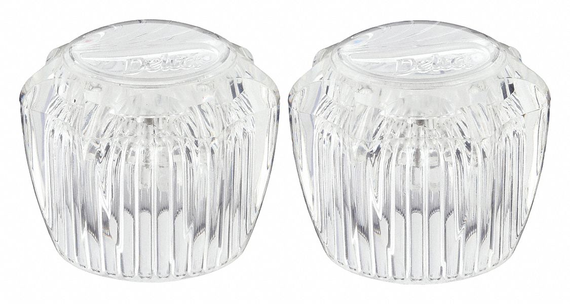 Handle: Delta, Knob Handle, Use with Hot/Cold Water Temp, Plastic, Clear Finish, Buttons/Screws