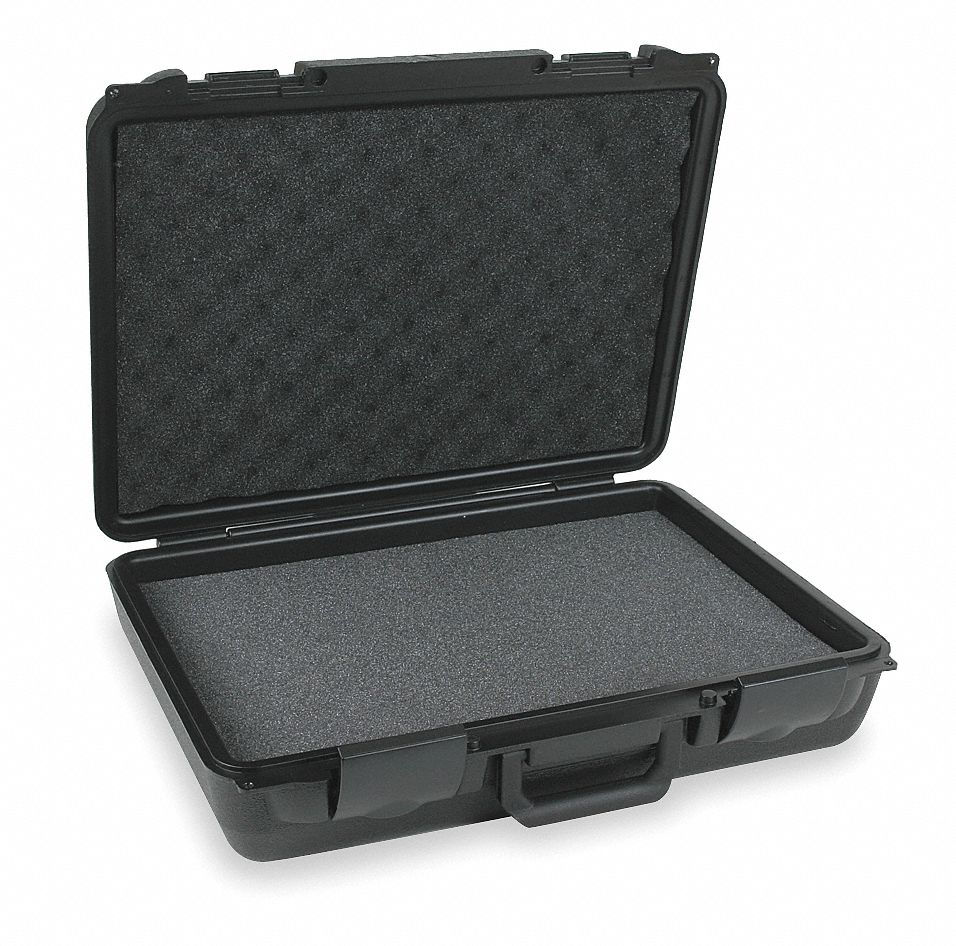 PROTECTIVE CASE, 12⅝ IN X 17¾ IN X 4⅛ IN INSIDE, FLAT, BLACK, STATIONARY, 4 LB W