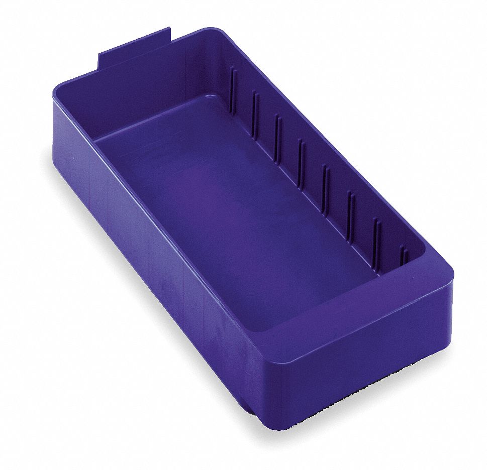 Drawer Bin: 11 5/8 in Overall Lg, 5 5/8 in x 2 1/8 in, Blue, 0 Dividers