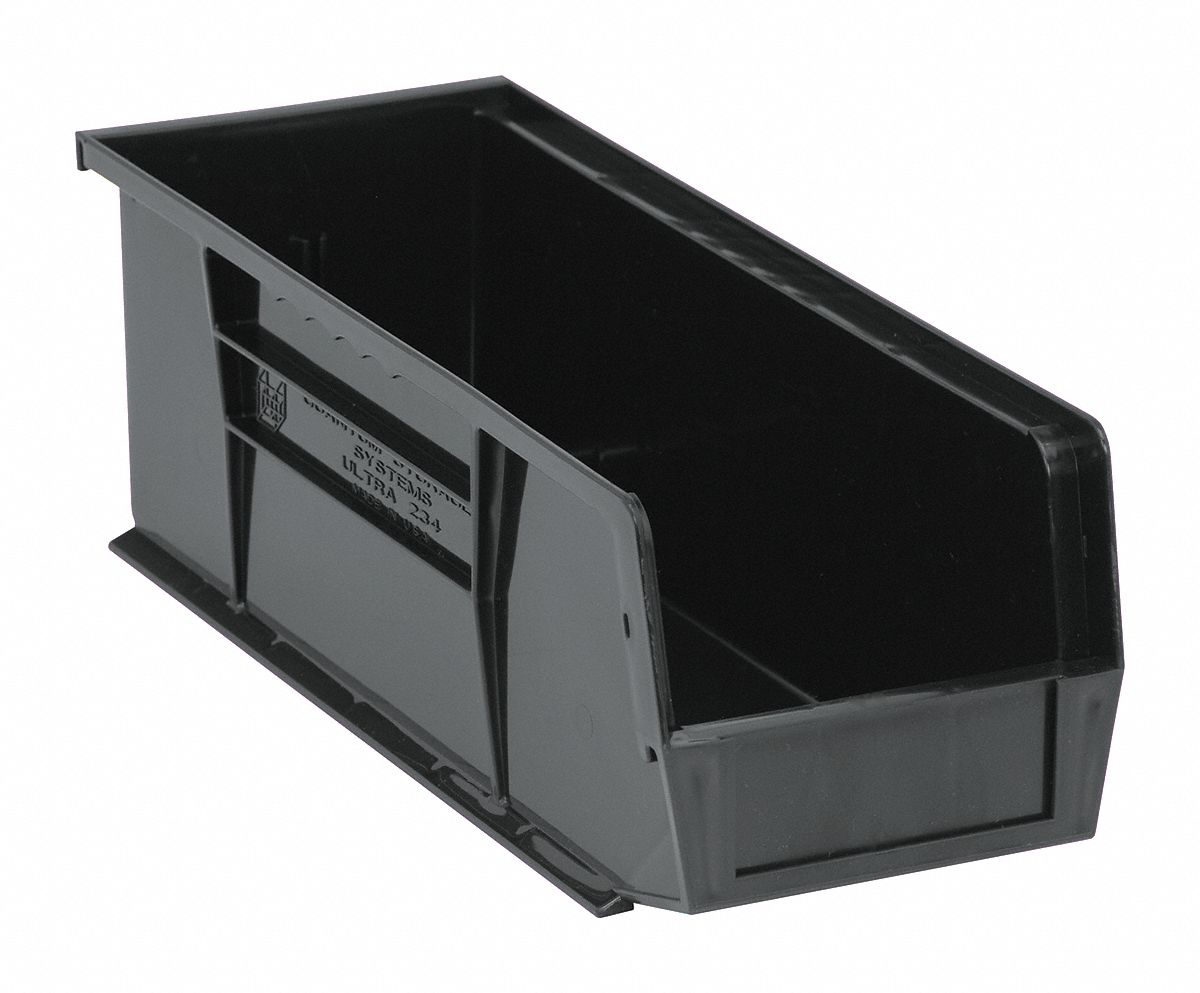 Hang and Stack Bin: 5 1/2 in x 14 3/4 in x 5 in, Black, 50 lb Load Capacity