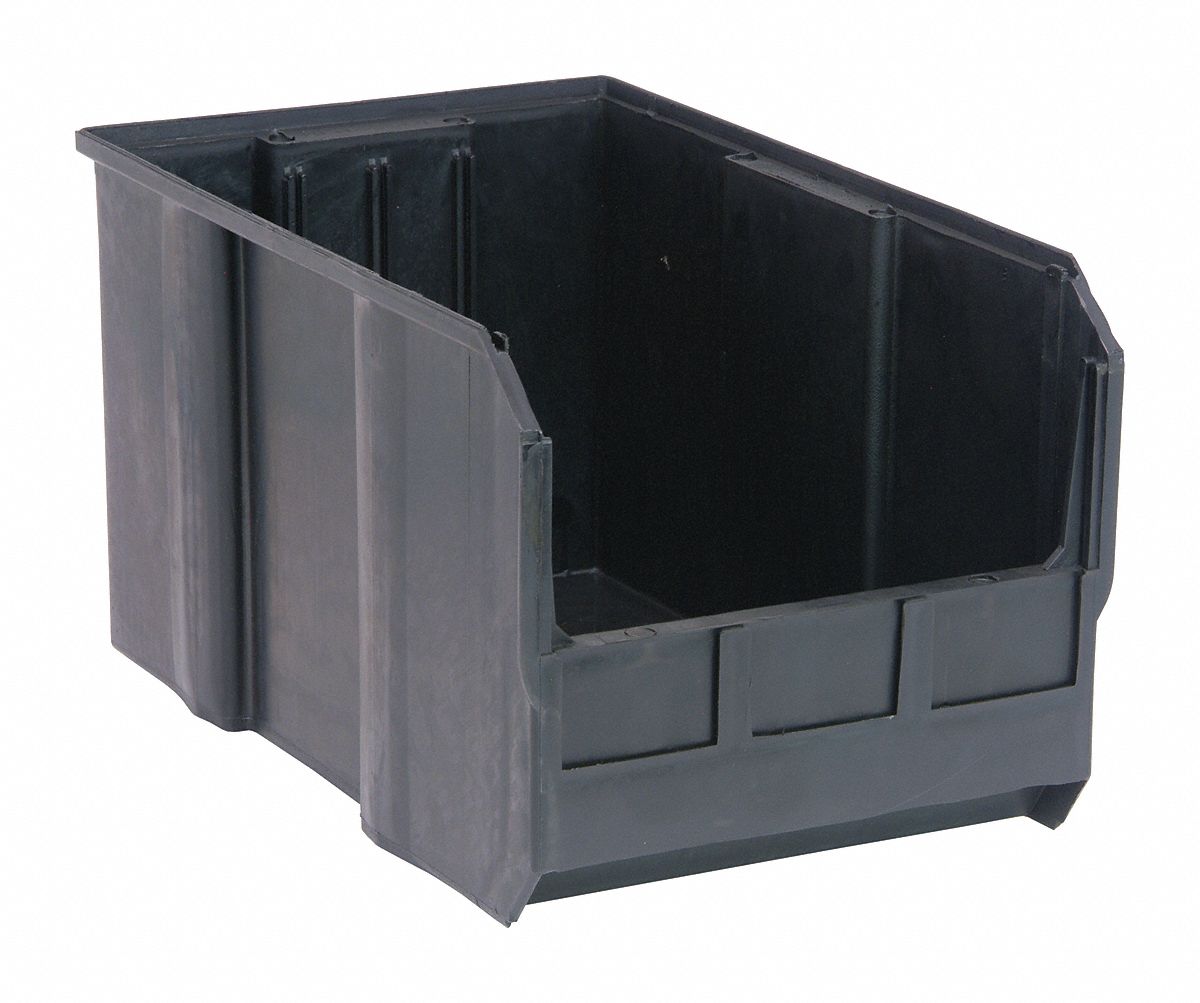 HANG AND STACK BIN, 11 IN X 18 IN X 10 IN, BLACK, LABEL HOLDERS