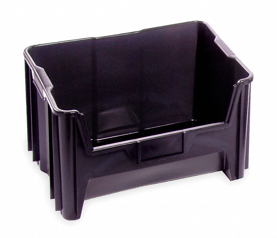 BIN, 15¼ IN OVERALL L, 19⅞ IN X 12½ IN, BLACK, STACKABLE