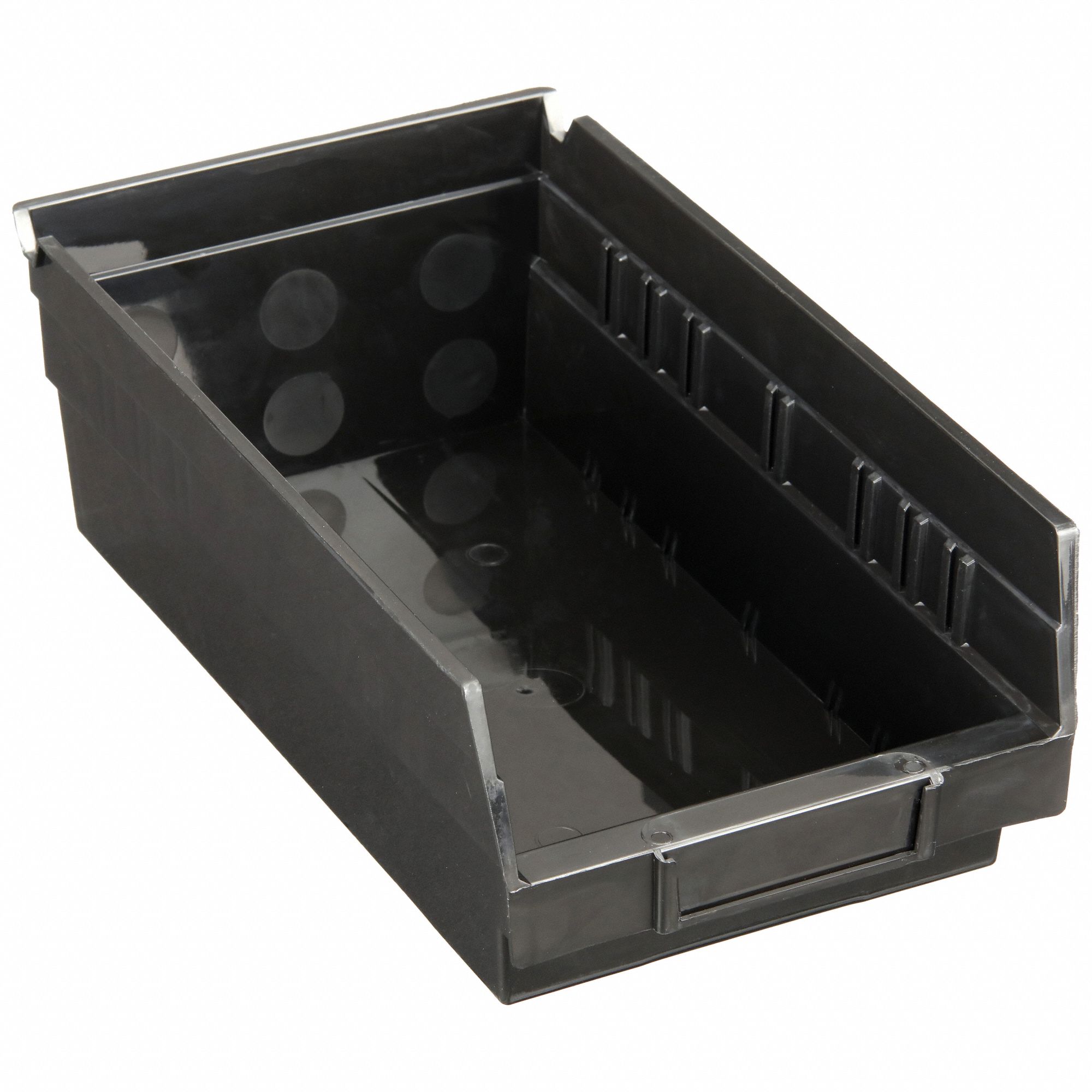Shelf Bin: 11 5/8 in Overall Lg, 6 5/8 in x 4 in, Black, Nesting Capable