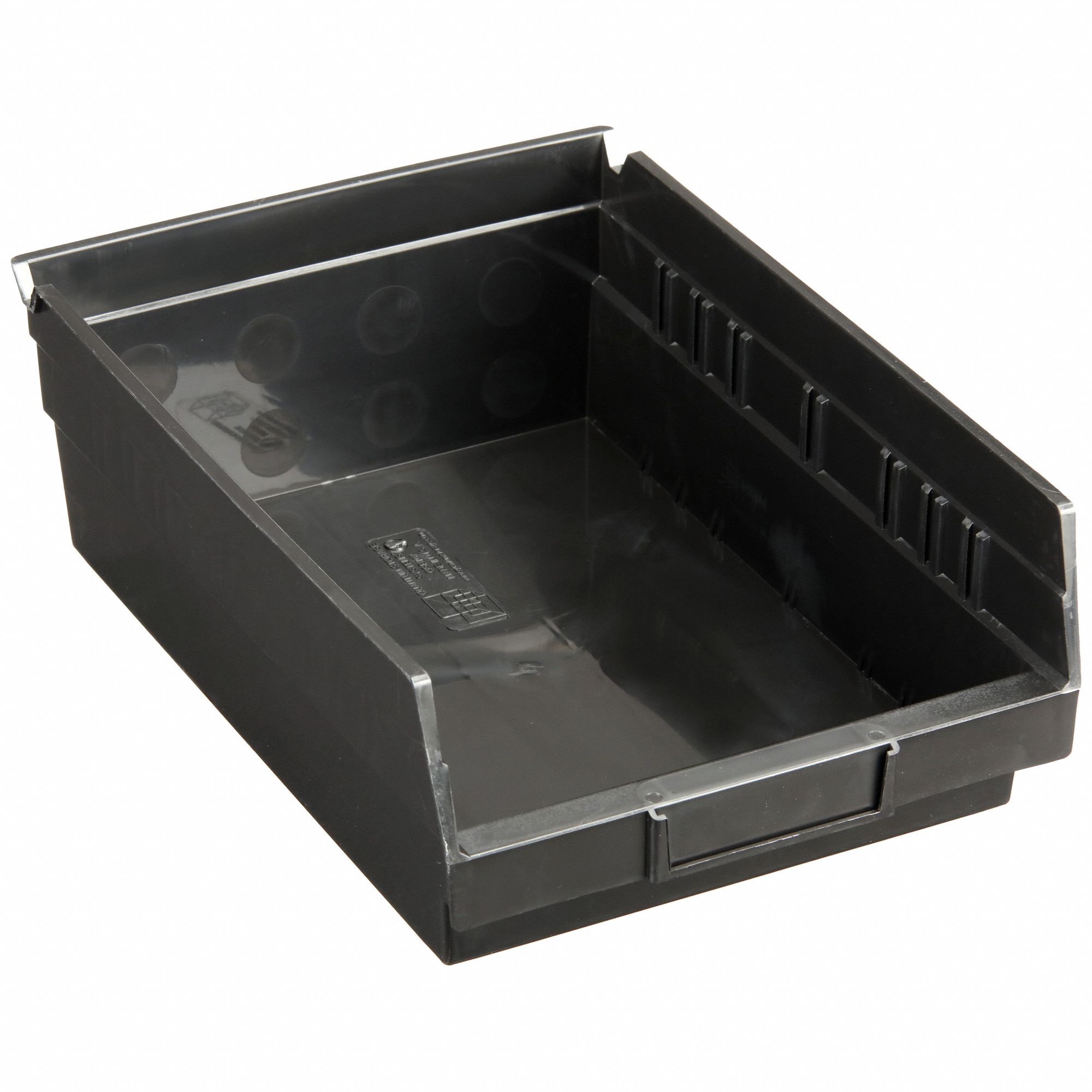Shelf Bin: 11 5/8 in Overall Lg, 8 3/8 in x 4 in, Black, Nesting Capable