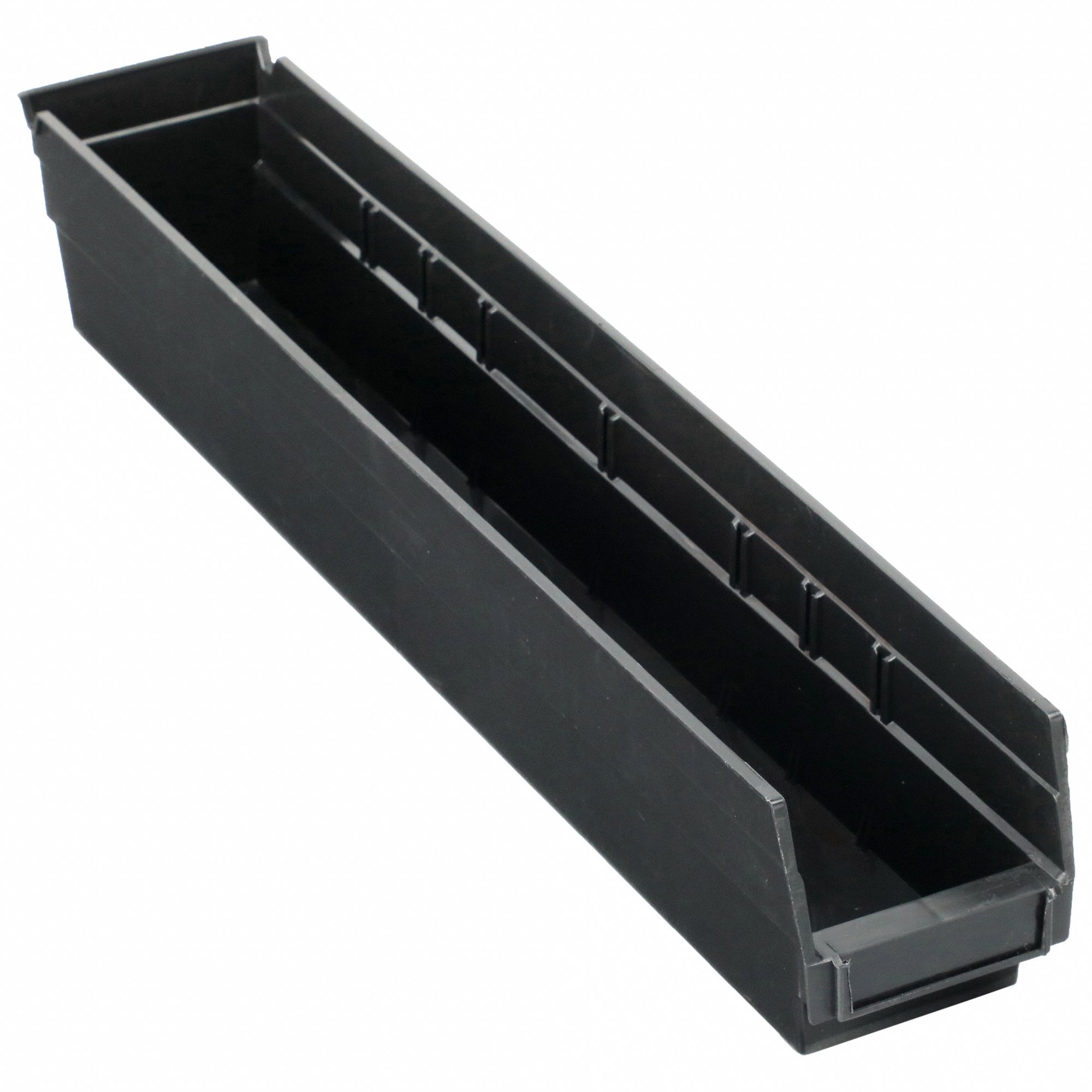 Shelf Bin: 23 5/8 in Overall Lg, 4 1/8 in x 4 in, Black, Nesting Capable
