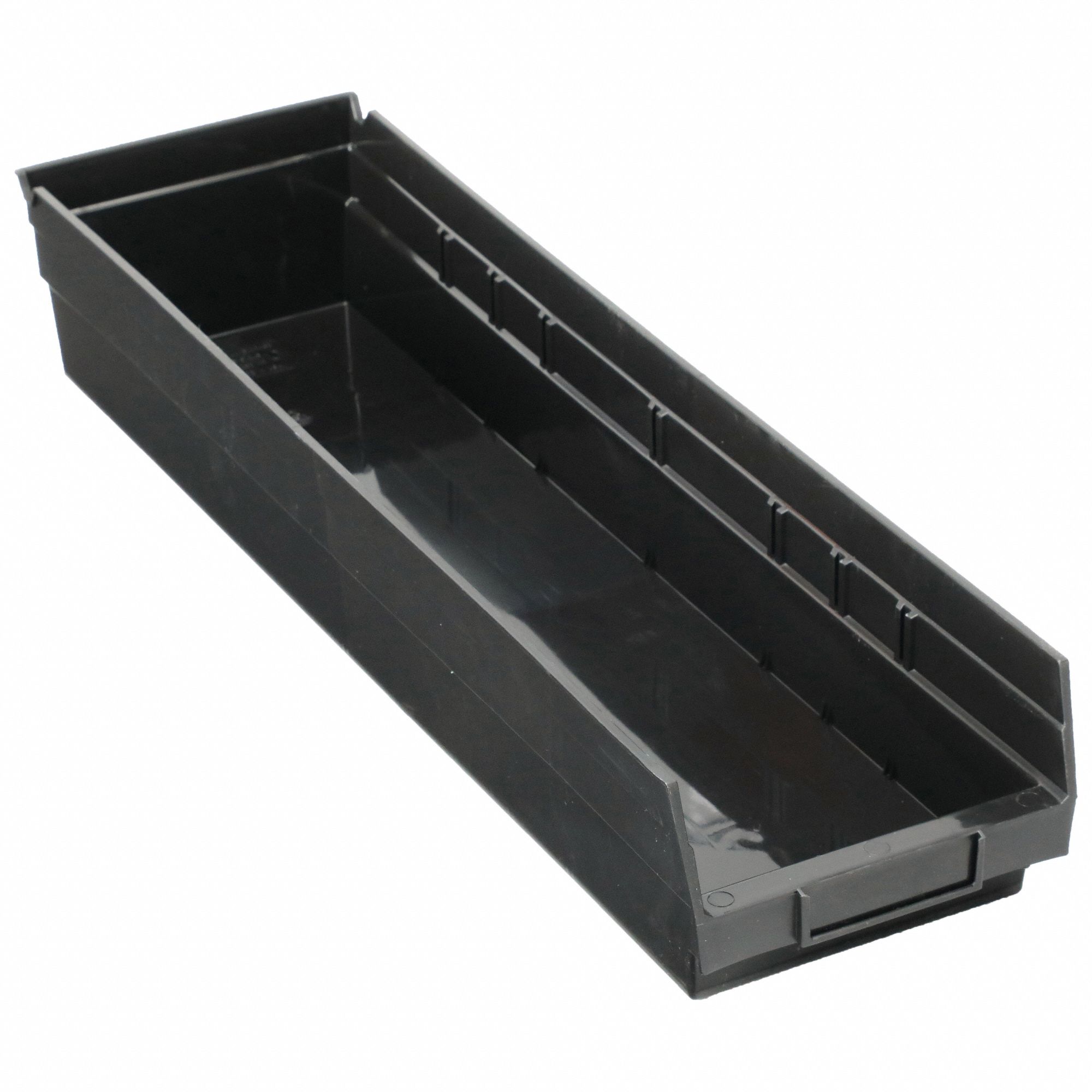 Shelf Bin: 23 5/8 in Overall Lg, 6 5/8 in x 4 in, Black, Nesting Capable