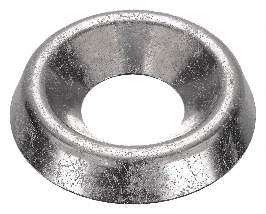 COUNTERSUNK WASHER, FOR #10 SCREW, 18-8 STAINLESS STEEL, PLAIN FINISH, ¼ IN MAX ID, 100 PK