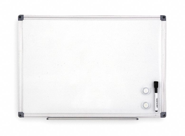 Dry Erase Board: Steel, Framed Style, Aluminum Frame, 16 in Overall Ht, White