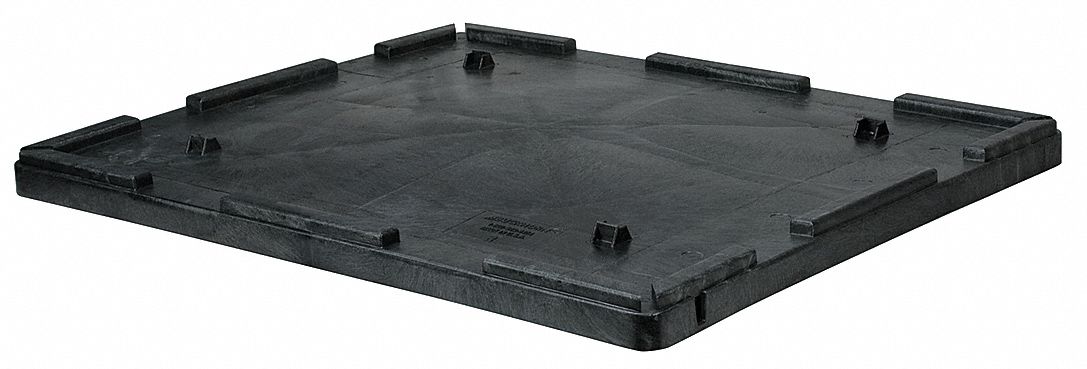 Bulk Container Lid: 47 3/4 in x 40 in, Black, Plastic