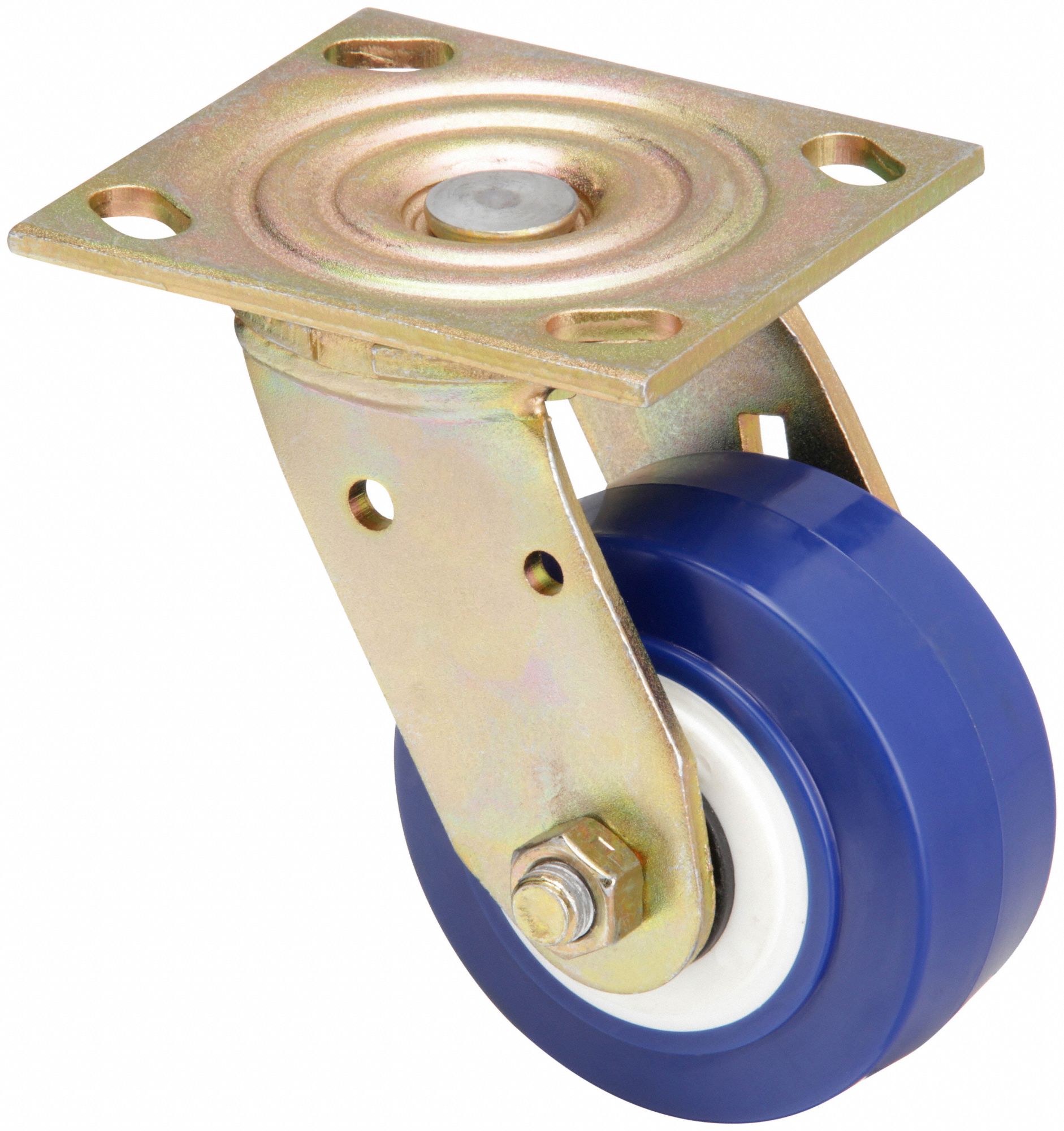 Plate Caster: Swivel, No Brake, Polyurethane, 4 in Wheel Dia, 2 in Wheel Wd, Roller