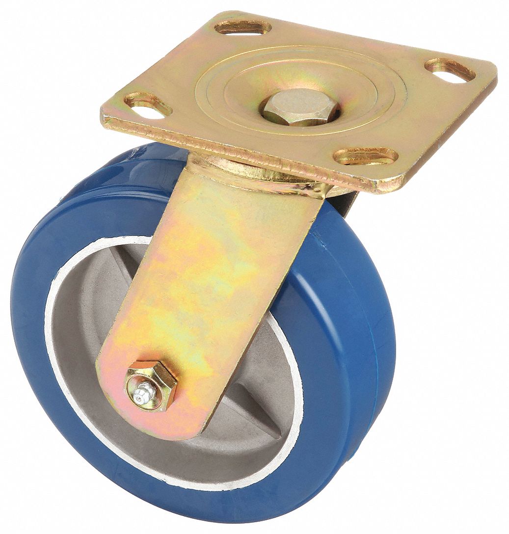 Plate Caster: Swivel, No Brake, Polyurethane, 4 in Wheel Dia, 2 in Wheel Wd, Roller