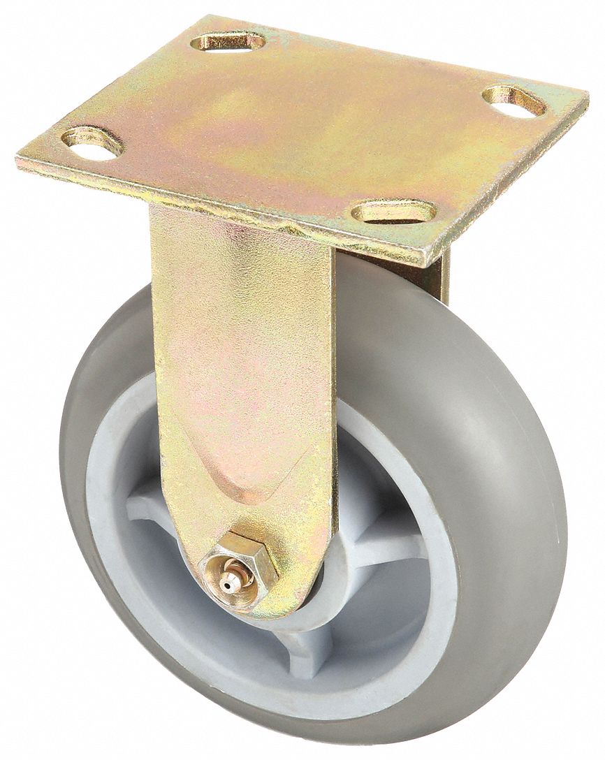 Plate Caster: Rigid, No Brake, Rubber, 6 in Wheel Dia, 2 in Wheel Wd, Roller, Rigid