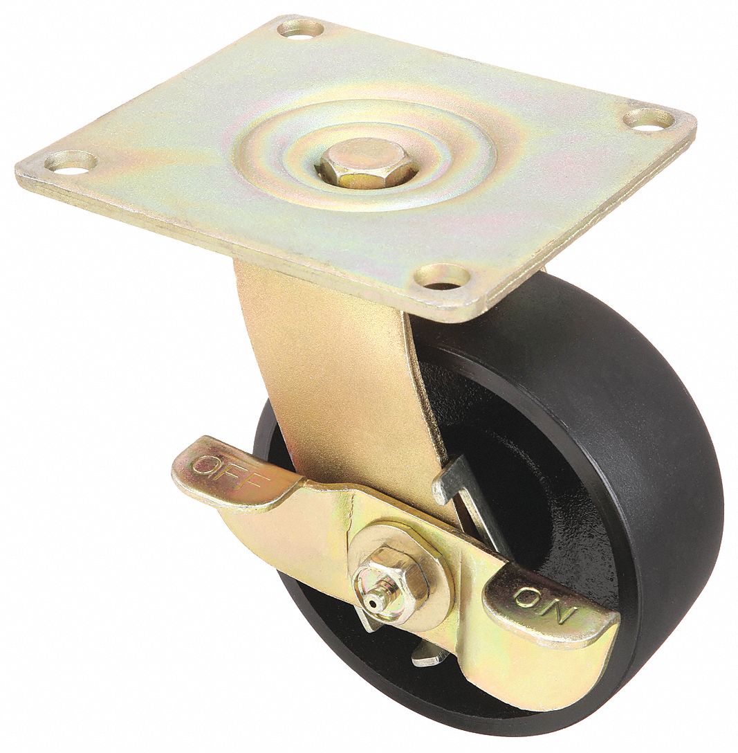 STANDARD PLATE CASTER, 5 IN WHEEL DIAMETER, 1200 LB, 6½ IN MOUNTING H, IRON, ROLLER