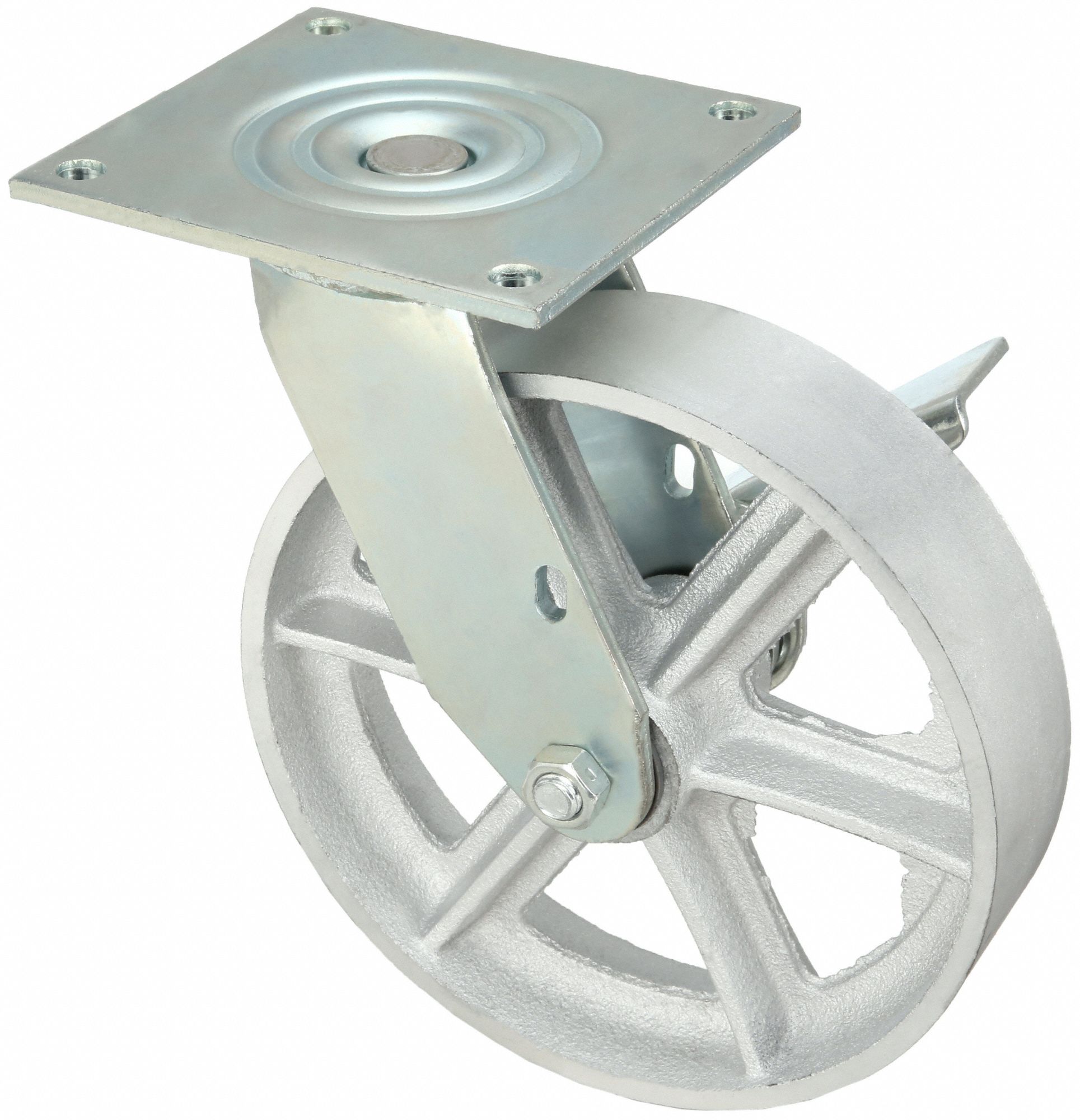 GRAINGER APPROVED Standard Plate Caster, Swivel, Iron, 1200 lb, 8 in