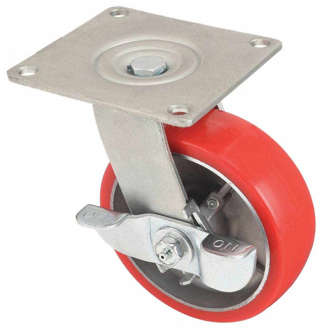 STANDARD PLATE CASTER, 8 IN WHEEL DIAMETER, 1200 LB, 9½ IN MOUNTING H, POLYURETHANE