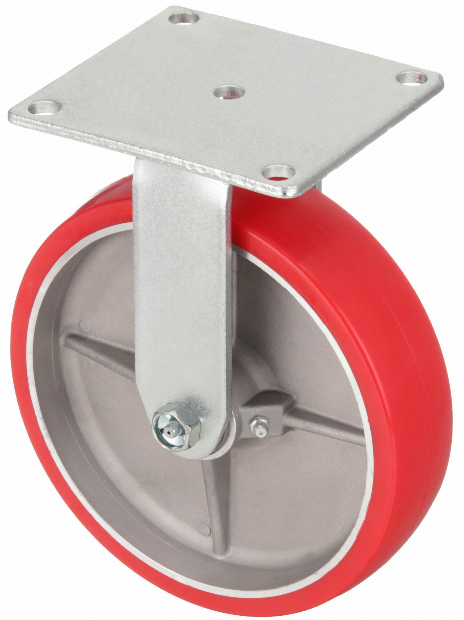 Plate Caster: Rigid, No Brake, Polyurethane, 8 in Wheel Dia, 2 in Wheel Wd, Roller