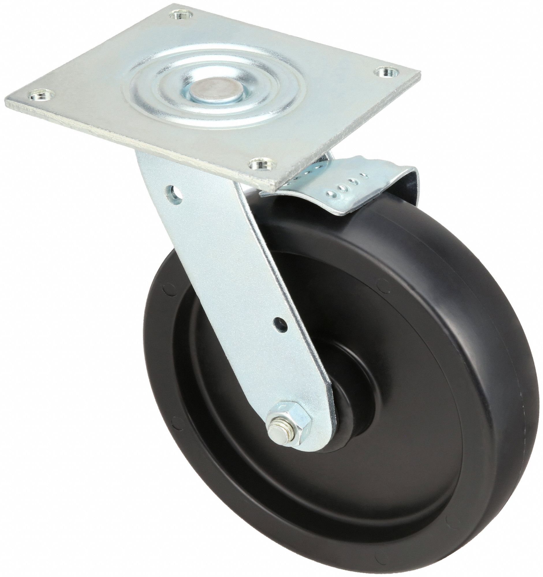 GRAINGER APPROVED Standard Plate Caster, Swivel, Polyolefin, 900 lb, 6 in Wheel Dia. 1NVP2
