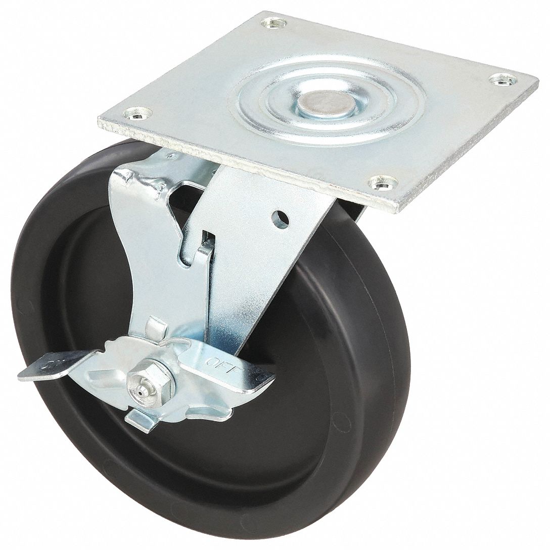 STANDARD PLATE CASTER, 8 IN WHEEL DIAMETER, 1000 LB, 9½ IN MOUNTING H, POLYOLEFIN