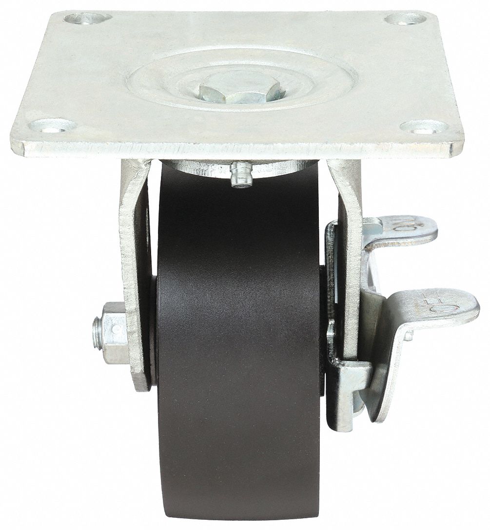 STANDARD PLATE CASTER, 4 IN WHEEL DIAMETER, 450 LB, 5⅛ IN MOUNTING H, IRON, ROLLER