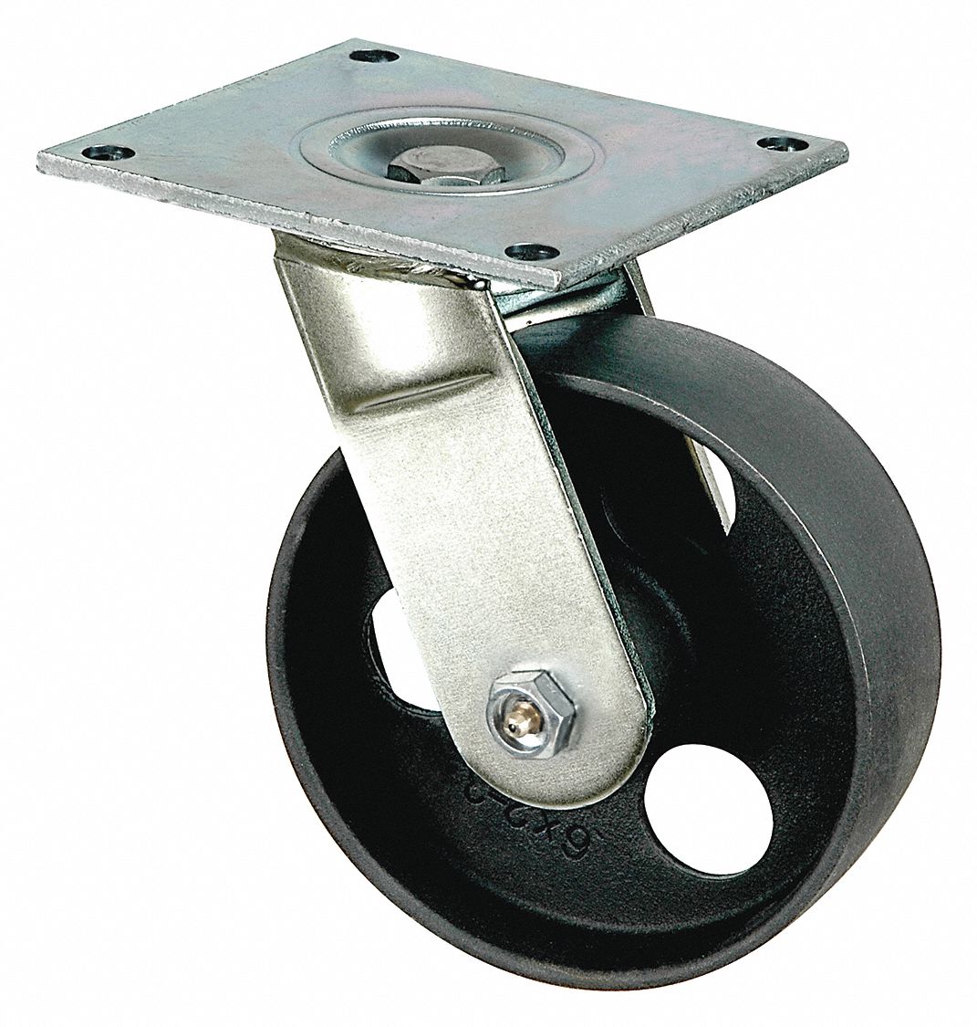 GRAINGER APPROVED Standard Plate Caster 6 in Wheel Dia., 1200 lb, 7 1/2 in Mounting Ht, Swivel