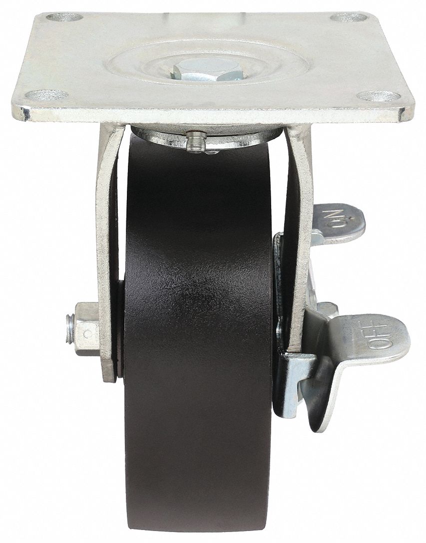 STANDARD PLATE CASTER, 6 IN WHEEL DIAMETER, 1200 LB, 7½ IN MOUNTING H, IRON, ROLLER