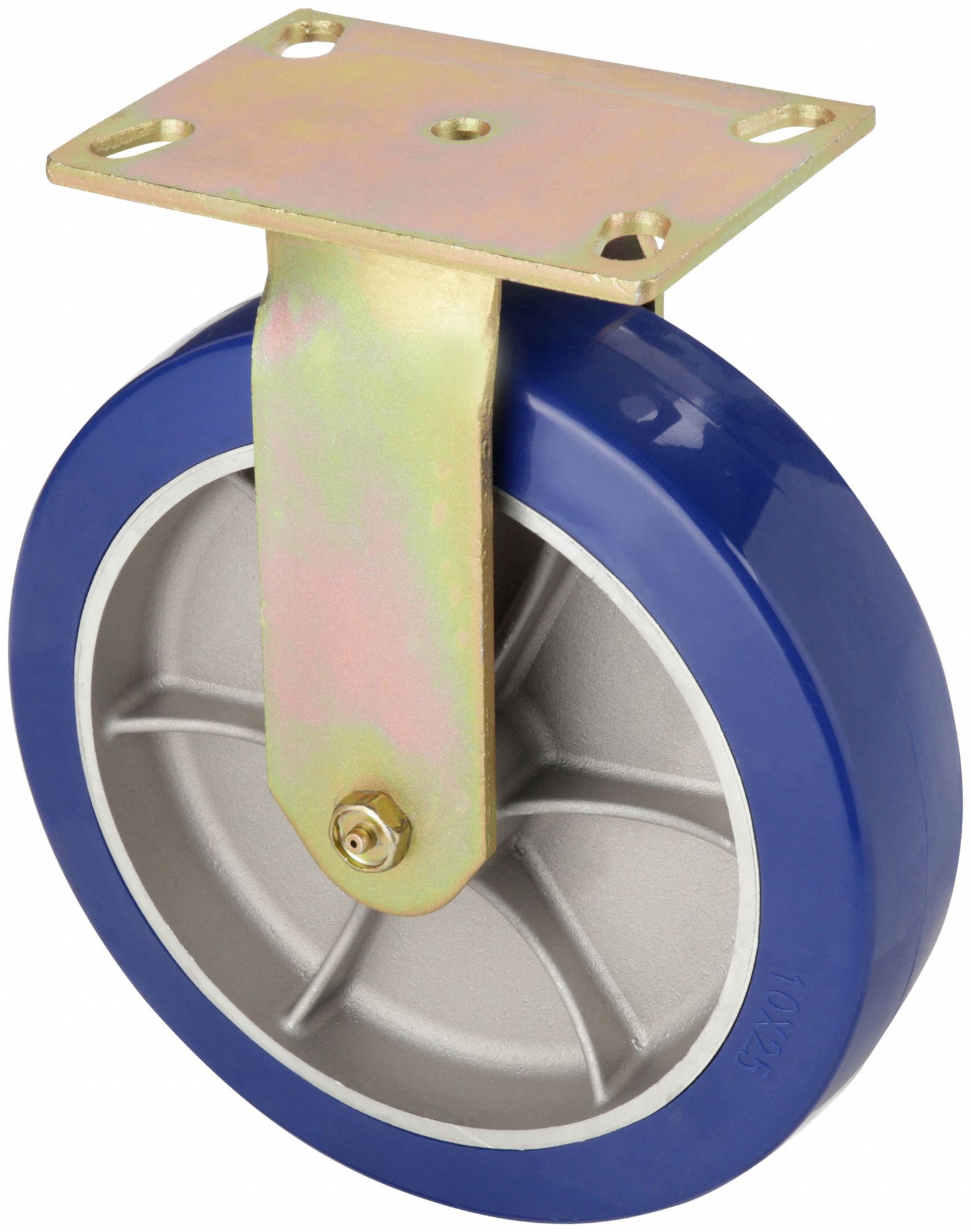 Plate Caster: Rigid, No Brake, Polyurethane, 8 in Wheel Dia, 2 in Wheel Wd, Roller